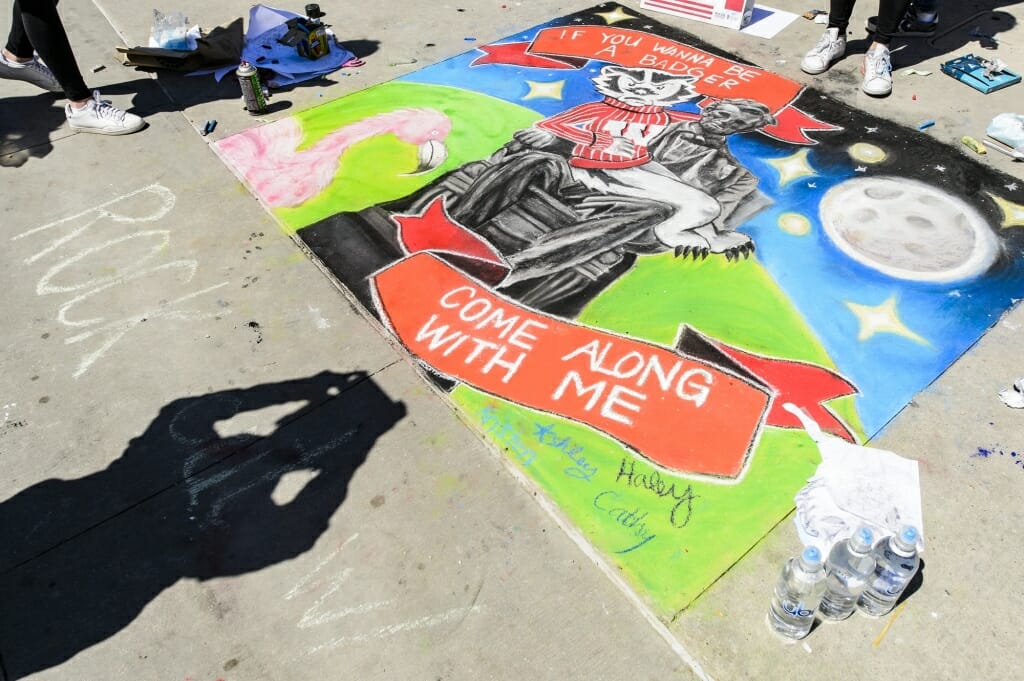 A chalk mural is a visual play on the lyrics of the popular UW-Madison song, 