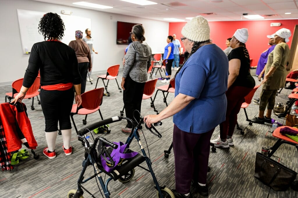 Photo: participants perform a balance routine