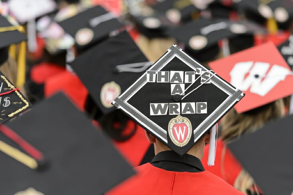 Photo of mortarboard that reads, 