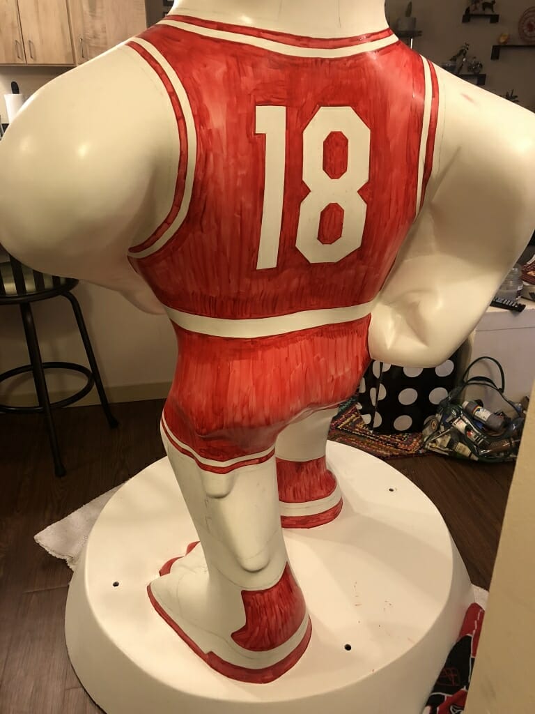 A picture of Baller Bucky with its first coat of paint. 
