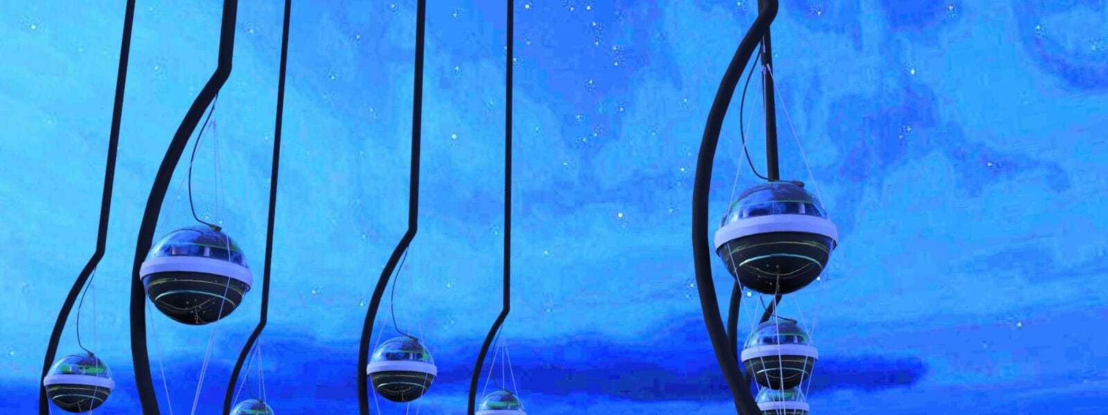 Illustration of strings of DOM detectors below the ice