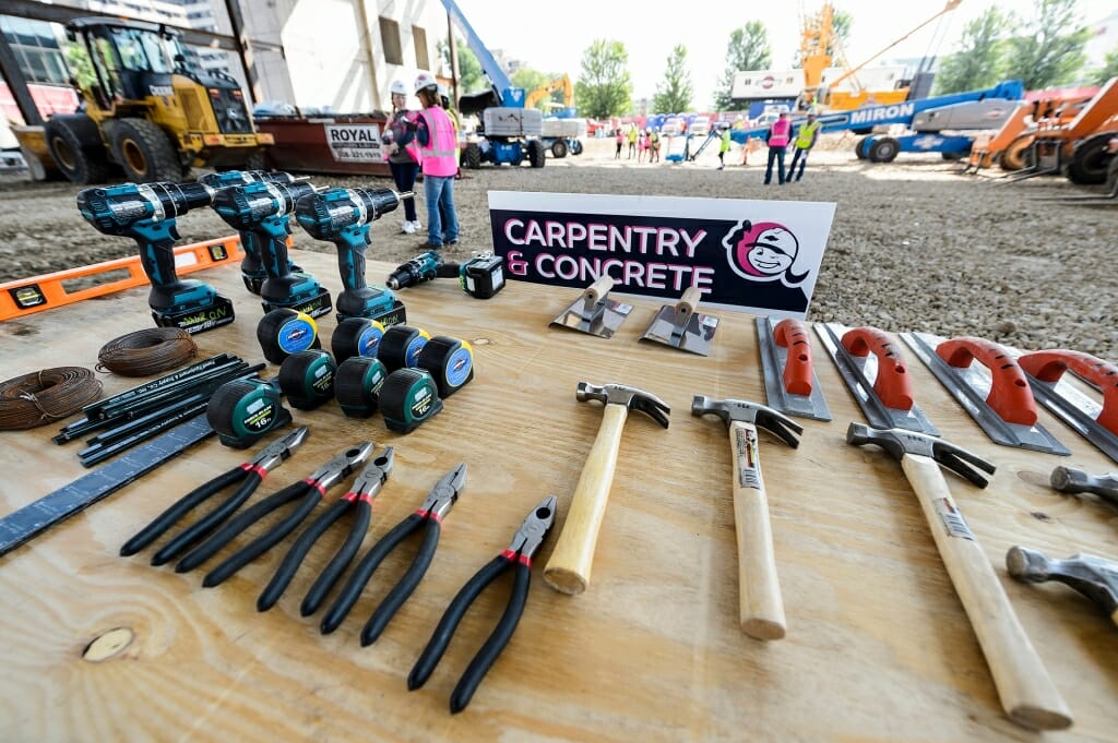 A supply of tools awaits participating girls.