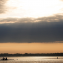 Two members of Wisconsin Men's Rowing sharpen their pairs technique on Lake Mendota in July. 