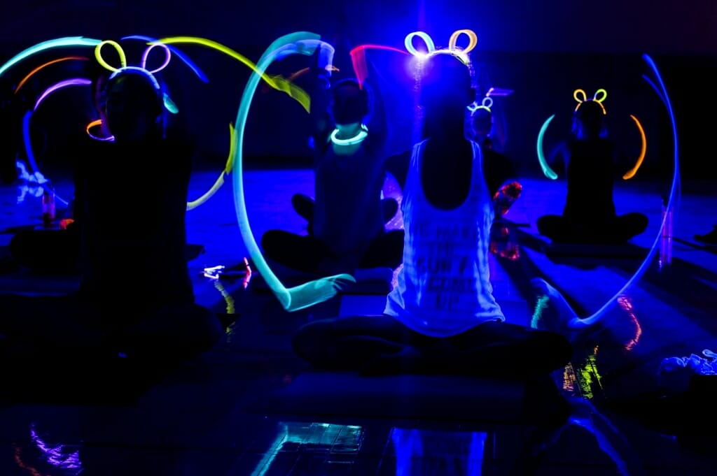 Yoga can be done in the dark too, as students found out at the glow-in-the-dark group yoga class.