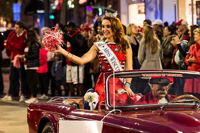 Tianna Vanderhei, 2018 Miss Wisconsin, waves to the crowd  during the parade along State Street.