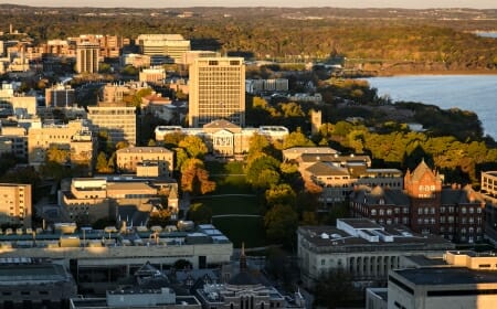 Photo: Aerial view of Bascom Hill and surrounding campus area
