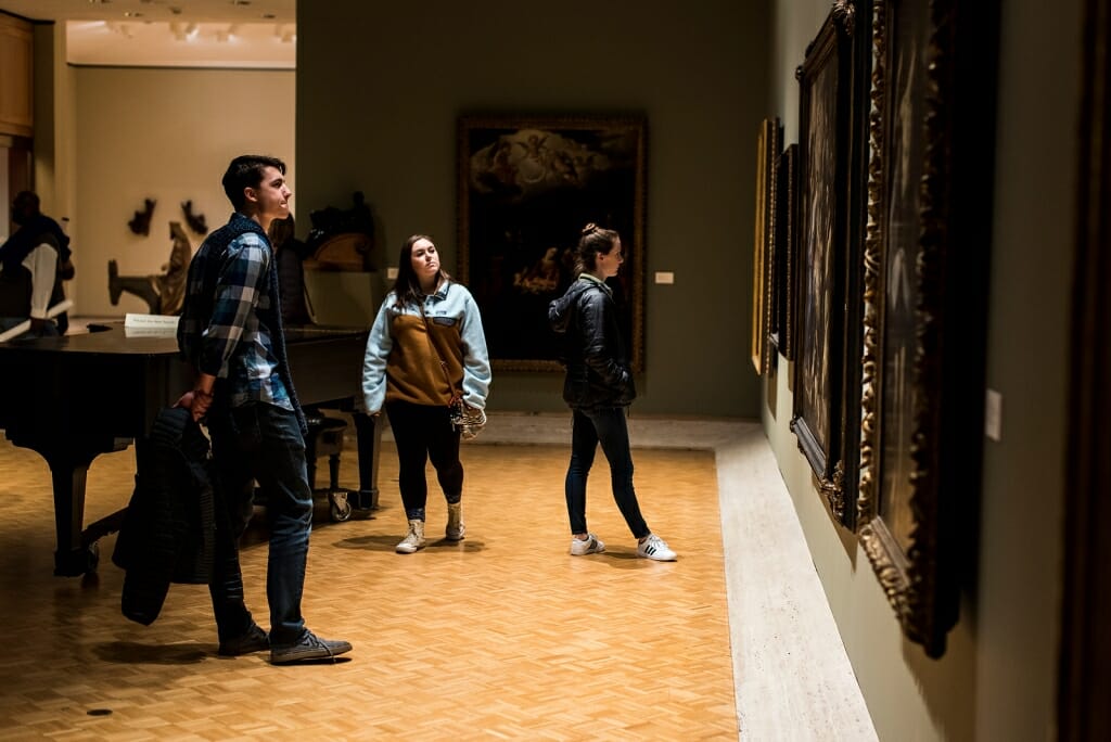Lighting around the artwork is different during nighttime hours than during the day, when light flows in through the museum's floor to ceiling windows.