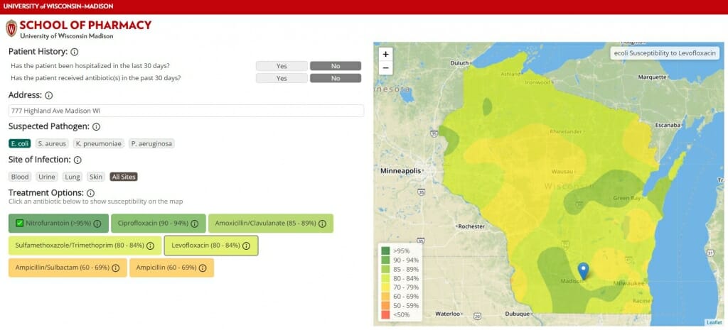 Photo: Screenshot of School of Pharmacy antibiotic map webpage