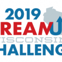 Logo reading 2019 DreamUp Wisconsin Challenge with a silhouette of the state of Wisconsin