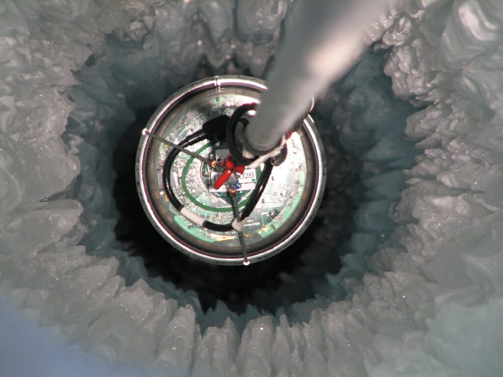 Photo: Sensor in hole in ice