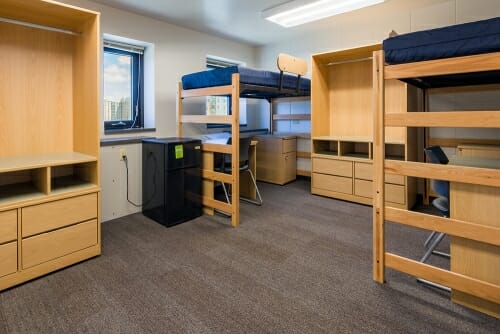 Photo: Inside a dorm room.