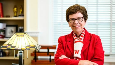 UW-Madison Chancellor Rebecca Blank is pictured in her office at Bascom Hall at the University of Wisconsin-Madison on July 19, 2019. (Photo by Jeff Miller / UW-Madison)