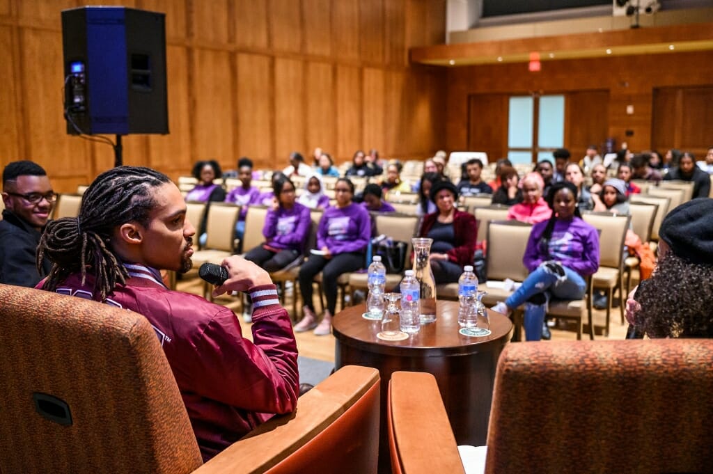A crowd of more than 75 people attended Pierce Freelon's speech on Afrofuturism.