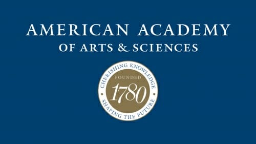 Logo of American Academy of Arts & Sciences, with motto Cherishing Knowledge, Sharing the Future, Founded 1780