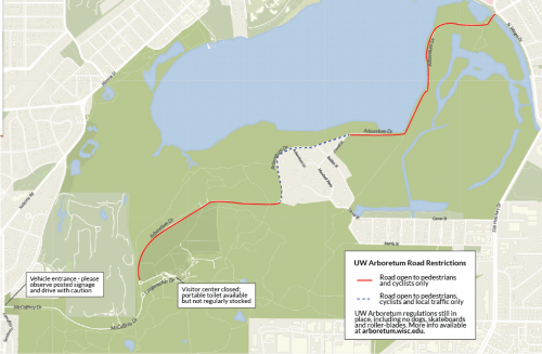 Map with the road closure areas highlighted in red