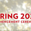 The title screen of the ceremony video, Spring 2020 Commencement Ceremony, on a sunlit background with a Wisconsin banner