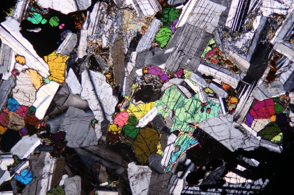 Colorful section of troctolite, an igneous rock