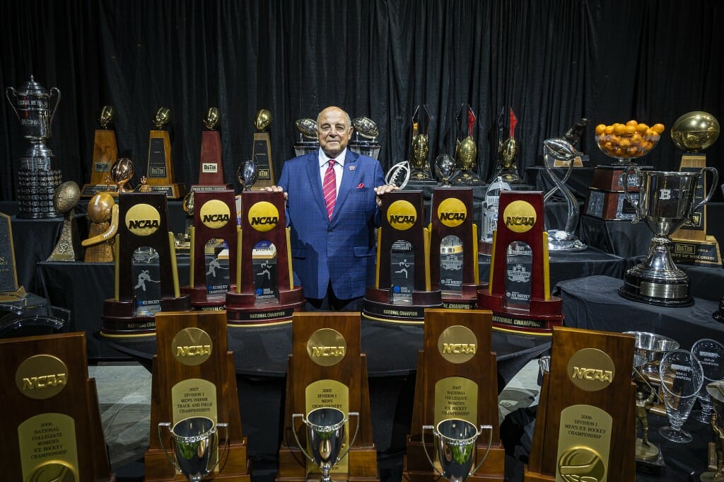 Alvarez is surrounded by some of the trophies earned during his tenure.