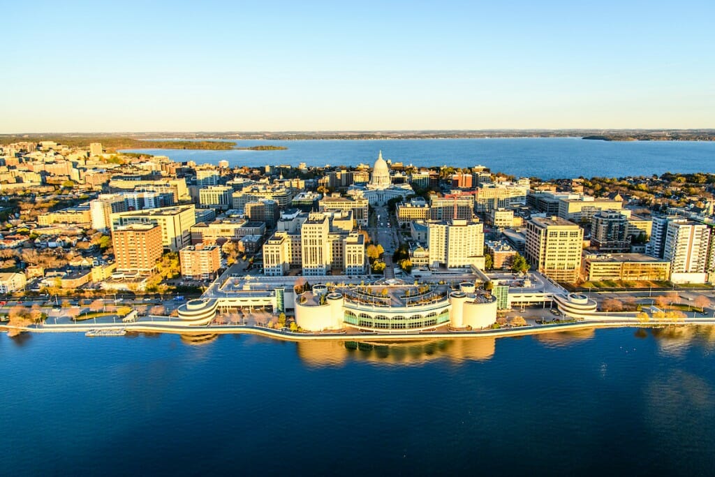 Aerial view of Madison isthmus
