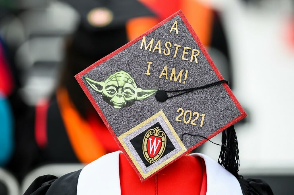 A mortarboard with a picture of Yoda and the words "A master I am!" 2021