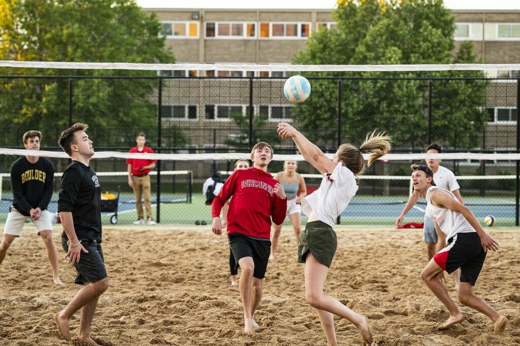 Volleyball is one of many in-person activities that are starting again on campus. 