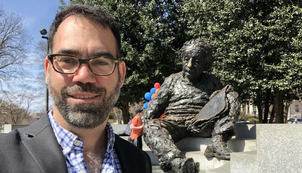 Cranmer in front of Einstein statue