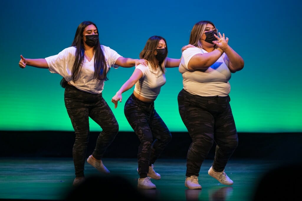 Members of the Gamma Alpha Omega Sorority perform during the Multicultural Homecoming Yard Show.