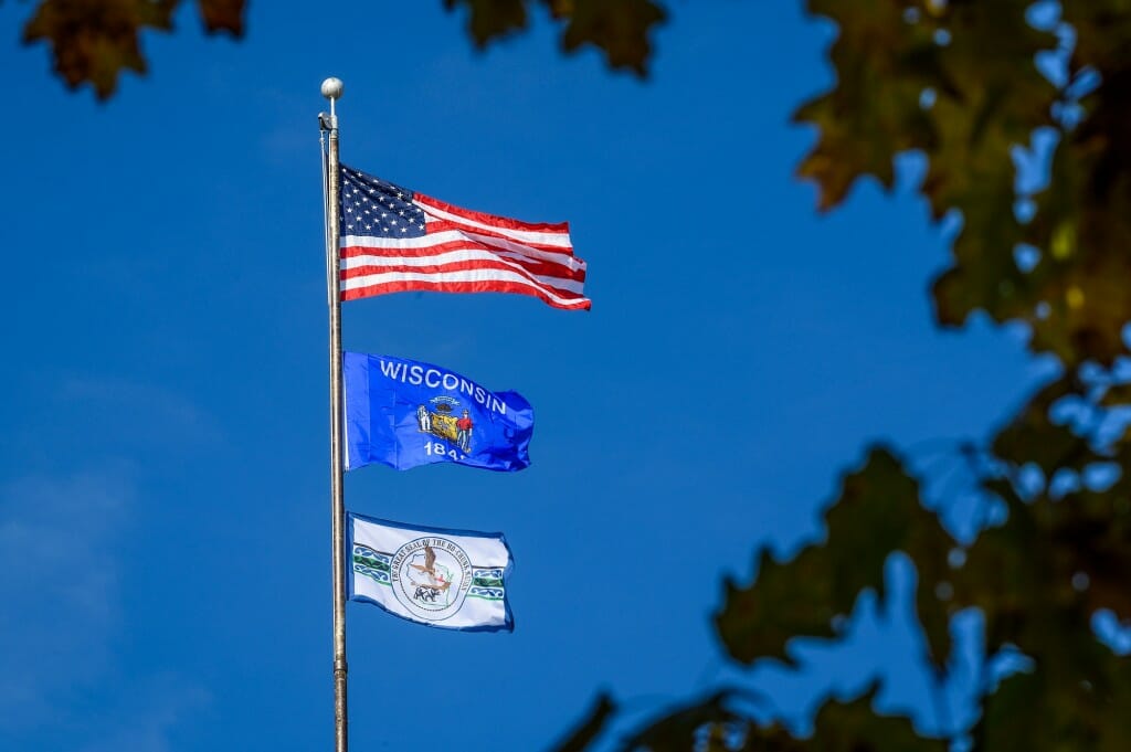 Closeup of the 3 flags