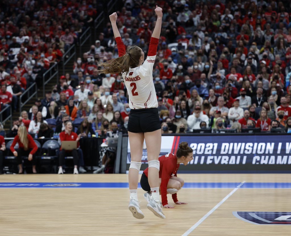 Sydney Hilley celebrates a won point.