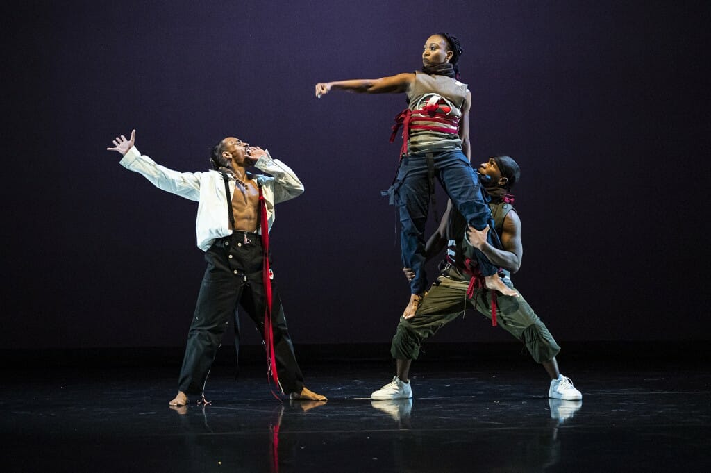 Stacy Letrice (center), choreographer and dancer with Jukebox Dance, Amansu Eason (left), Chicago dance artist and HitmakerChinx (right), producer and dancer, perform during the Moonshine 2022 event.