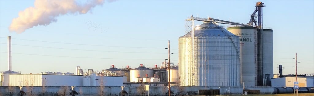 Photo: A set of industrial buildings.