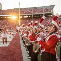 The marching band prepares to take the field at Camp Randall on Sept. 11, 2021.