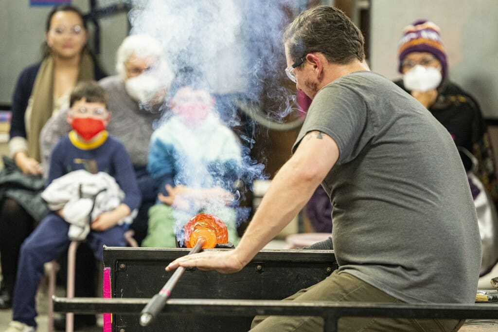 The glass-blowing demonstration session was open to the public as a part of the 2022 Arts Crawl.