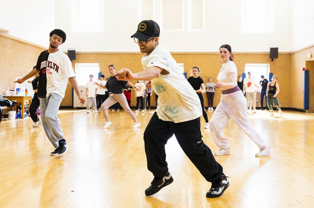 Associate lecturer Ariel (AJ) Juarez teaches a hip-hop dance course in Lathrop Hall.