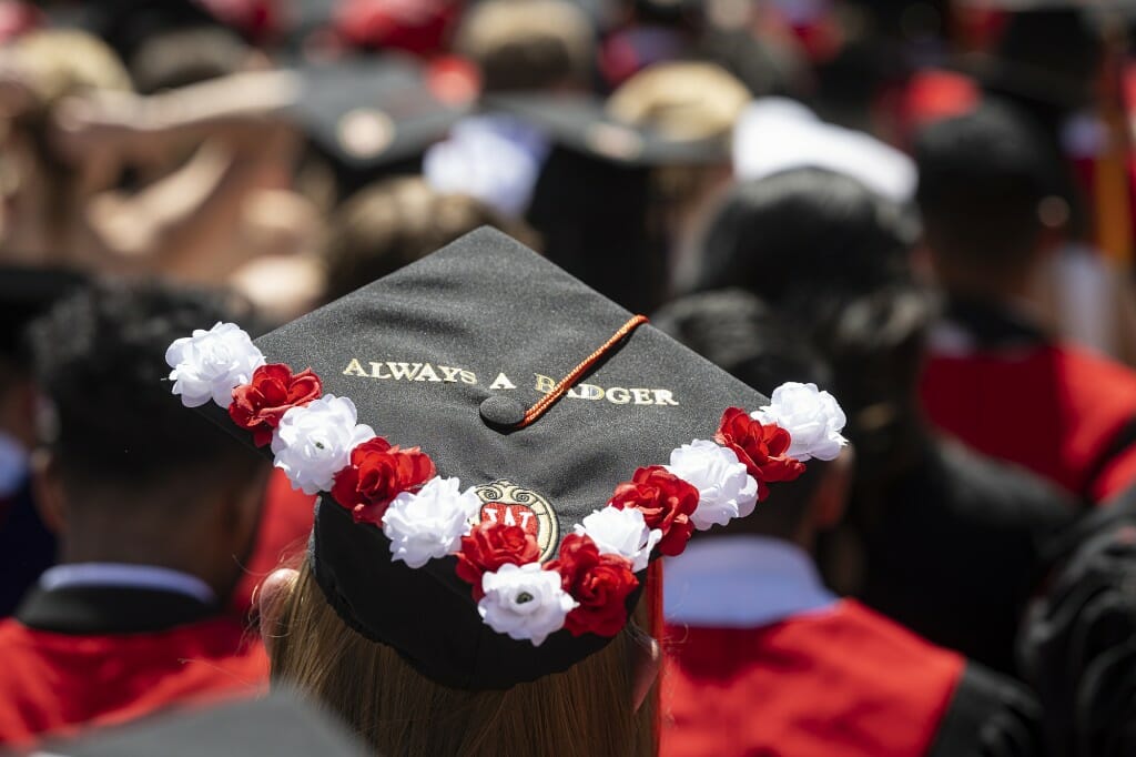 A mortarboard that says 