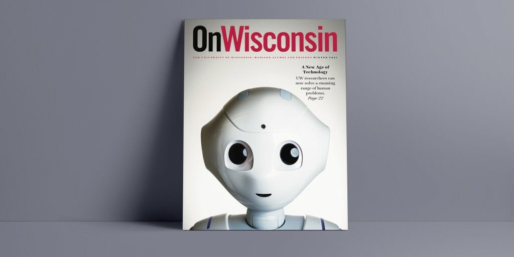 Cover of On Wisconsin with the head of a robot