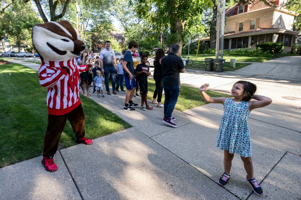 Bucky also was sure to welcome new faculty members and their families.