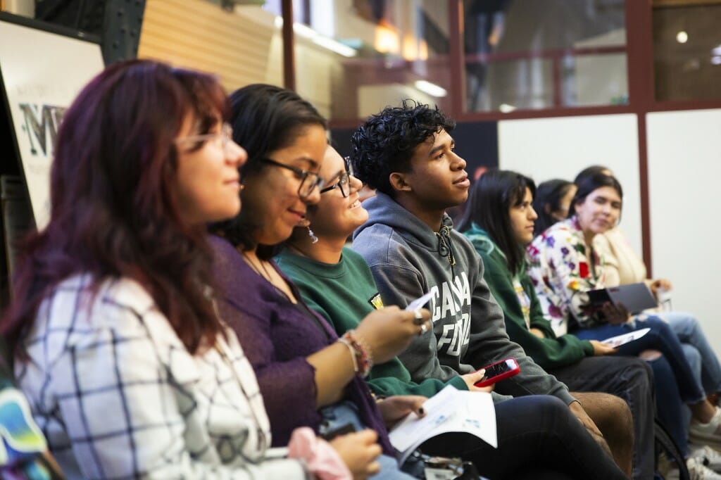 Students listen to Noriega's presentation at the event, held in the Red Gym on Sept. 14, the eve of Latinx Heritage Month.