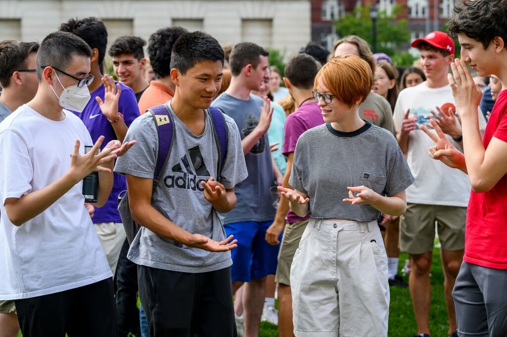 New students sort themselves based on how many hours of sleep they got last night.
