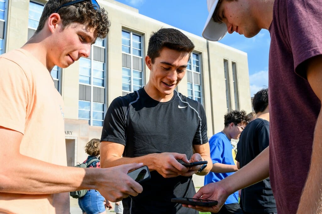 Students connect via Snapchat at the Playfair icebreaker event.