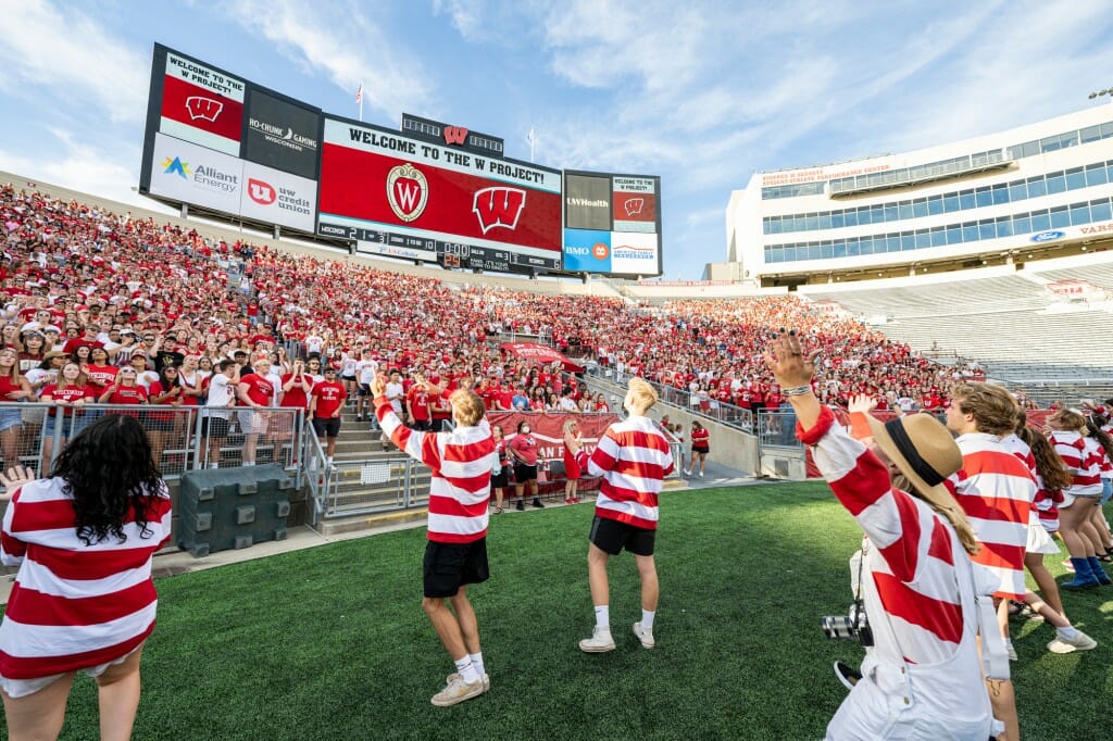 Marching Band members lead the crowd in cheers.