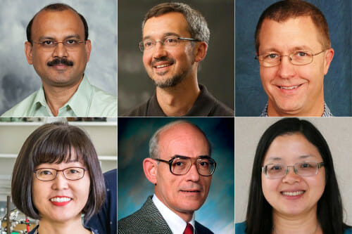 Headshot grid of Nihal Ahmad (dermatology), Remzi Arpaci-Dusseau (computer sciences), John Booske (electrical and computer engineering), John Perepezko (materials science and engineering), Kyoung-Shin Choi (chemistry) and Wei Xu (oncology)