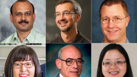 Headshot grid of Nihal Ahmad (dermatology), Remzi Arpaci-Dusseau (computer sciences), John Booske (electrical and computer engineering), John Perepezko (materials science and engineering), Kyoung-Shin Choi (chemistry) and Wei Xu (oncology)