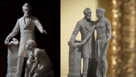 Ball's original and Bigges' reinterpretation of Lincoln and a person emancipated from slavery.