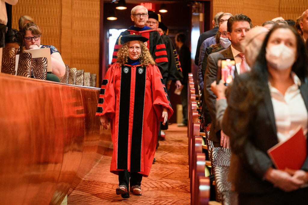 Chancellor Mnookin leads the academic procession.