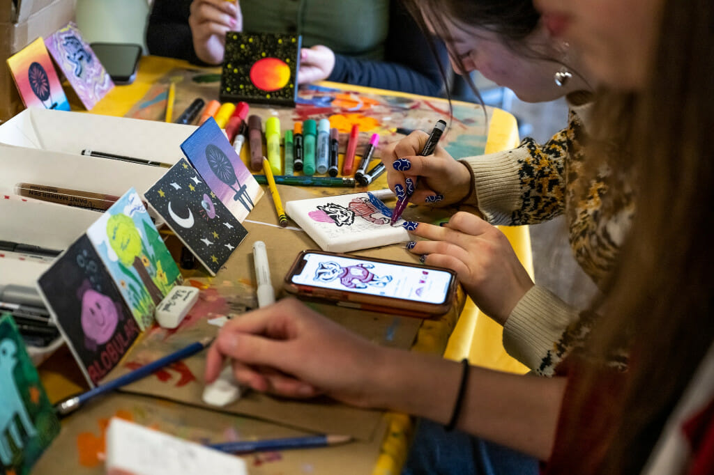 The mural drawing was part of Investiture events that will celebrate the university and formally welcome Jennifer L. Mnookin as chancellor and the 30th leader of UW–Madison.