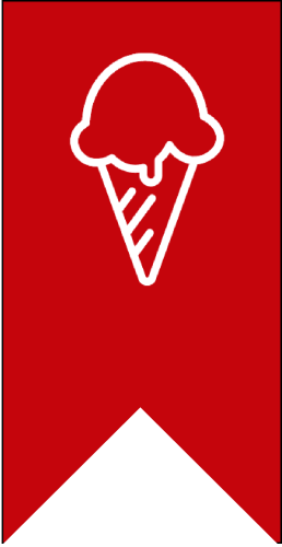 White outline of an ice cream cone on a red banner