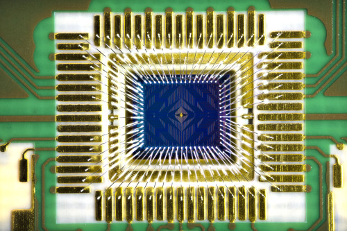 A close-up picture of a microchip.
