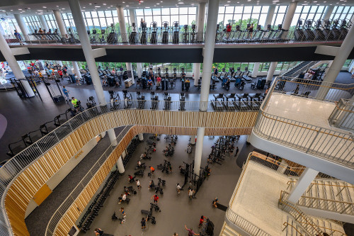 A photo of the atrium of the Bakke Fitness & Wellbeing Center.