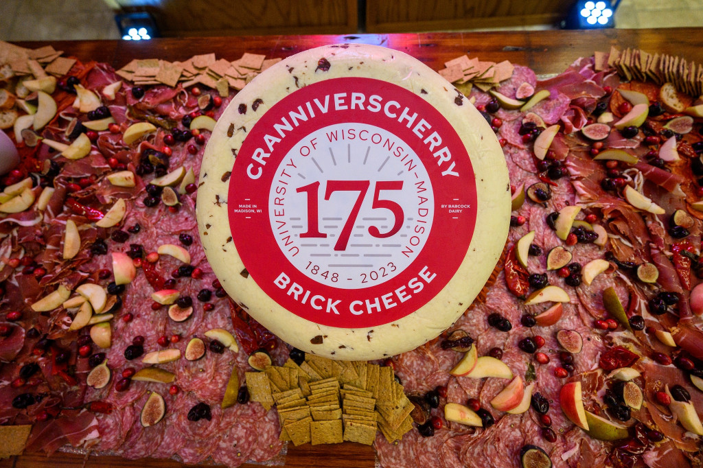 A wheel of 175 Cranniverscherrry cheese awaits guests at the 175th anniversary gala